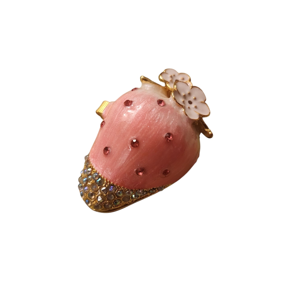 Pink Strawberry Trinket Jewelry Box Proposal Ring Box Rhinestone Enamel